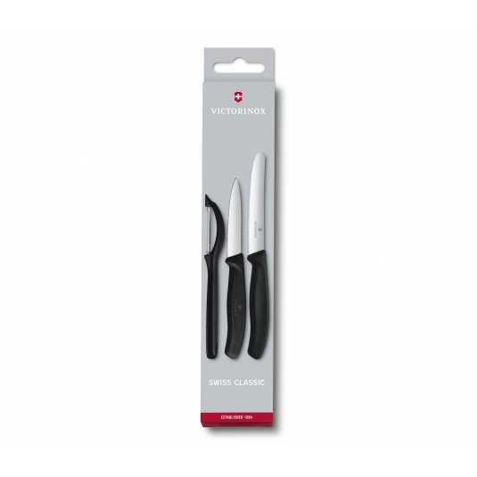 Set di 3 coltelli per verdura manico nero Swiss Classic V-6.7113.31 Victorinox