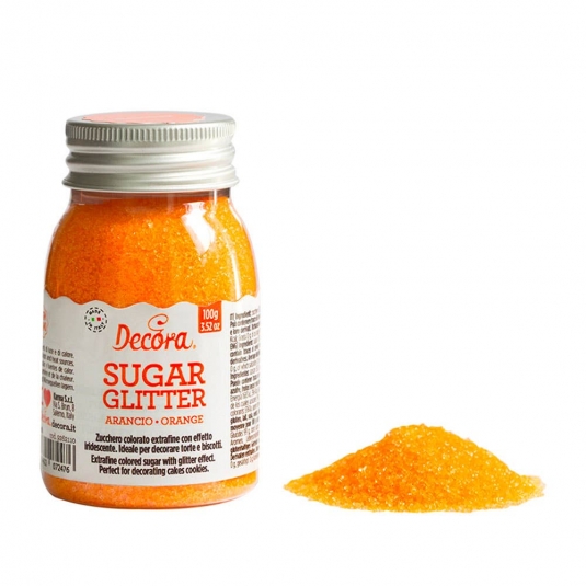 Zucchero glitterato arancio 100 gr Decora